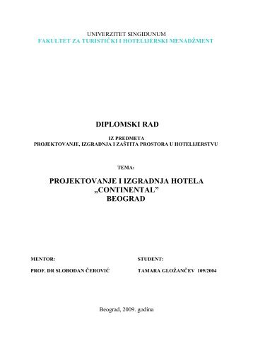 projektovanje i izgradnja hotela „continental” beograd - Seminarski ...