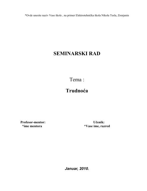 Trudnoća - Seminarski Maturski Diplomski Radovi