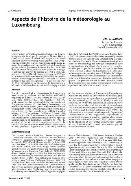 Aspects de l'histoire de la météorologie au ... - Jos A. Massard