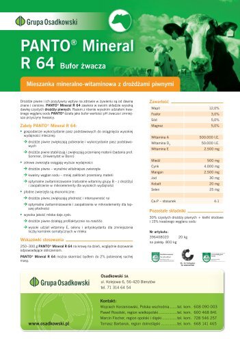 PANTO Mineral R64, Power Mix i Lacto-Start - Osadkowski SA