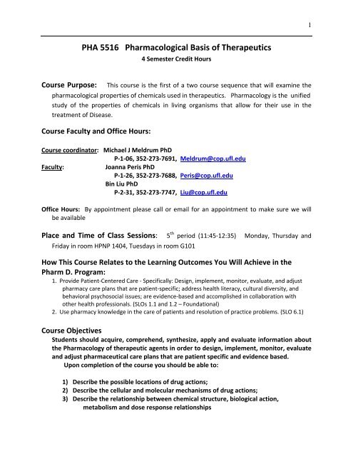 PHA 5516 Syllabus.pdf - College of Pharmacy PHA 5516 Syllabus.pdf - College of Pharmacy