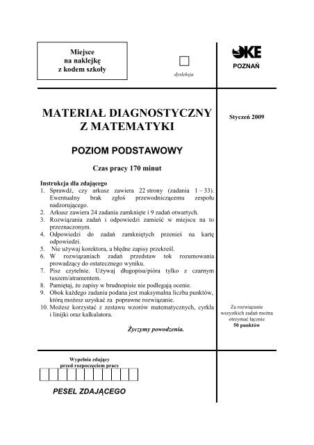 Arkusz diagnostyczny MATURA 29.12.2008 - Gazeta.pl