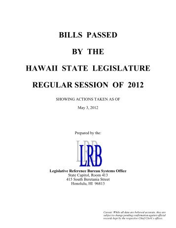 bills passed by the hawaii state legislature regular session of 2012