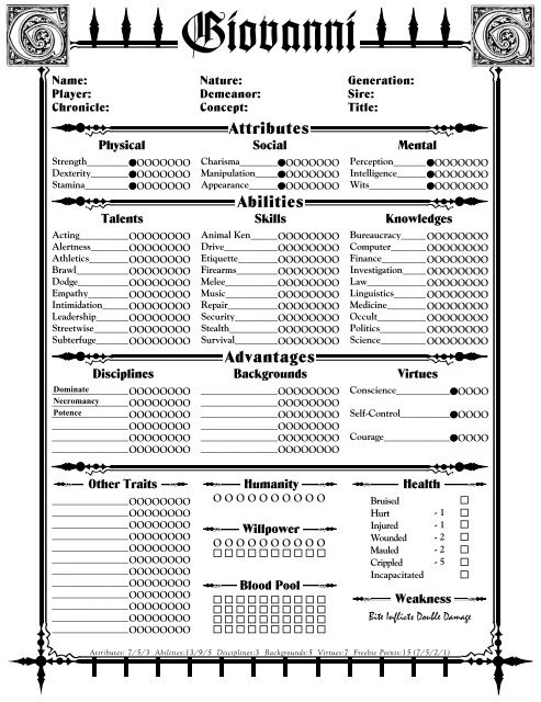 Vtm Blood Pool Chart