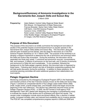 Background/Summary of Ammonia Investigations in the Sacramento ...