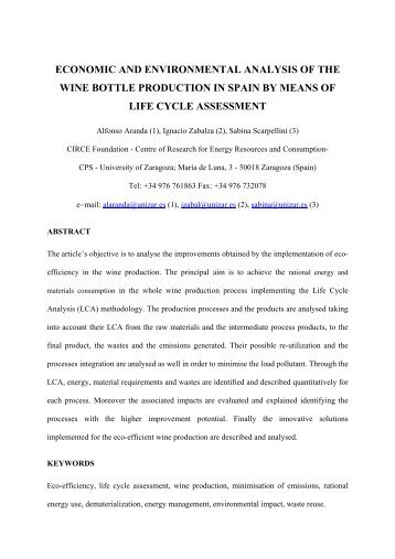 economic and environmental analysis of the wine bottle ... - circe