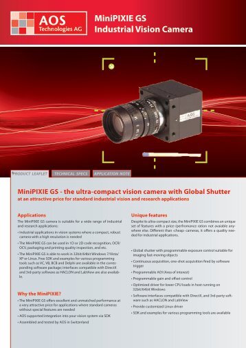 MiniPIXIE GS Industrial Vision Camera - AOS Technologies AG