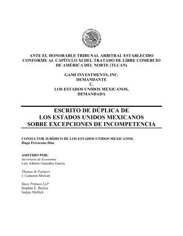 Escrito de dúplica de México sobre excepciones de - Secretaría de ...