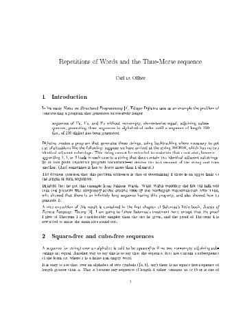 Repetitions of Words and the Thue-Morse sequence Carl D. Offner 1 ...