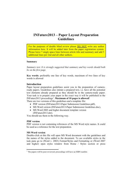 Paper Layout Preparation Guidelines
