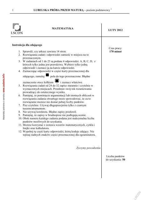 LUBELSKA PRÓBA PRZED MATURĄ – poziom - Zadania.info