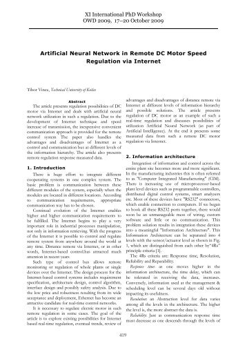 Artificial Neural Network in Remote DC Motor Speed Regulation via ...