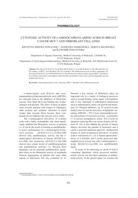CYTOTOXIC ACTIVITY OF ε-AMINOCAPROYLAMINO ACIDS IN ...