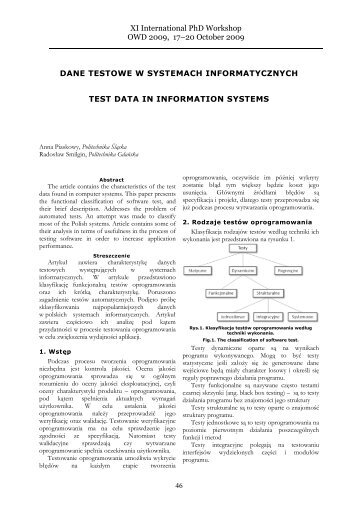 DANE TESTOWE W SYSTEMACH INFORMATYCZNYCH TEST ...