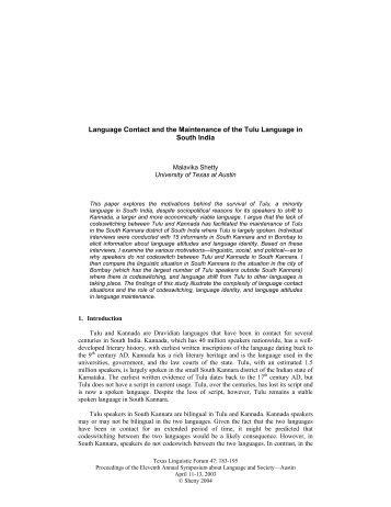 Language Contact and the Maintenance of the Tulu Language in ...