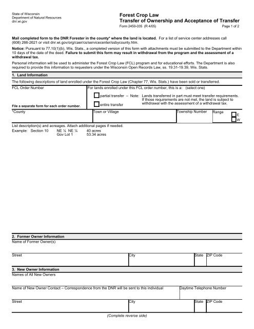 Form 2450 035 Forest Crop Law Transfer Of Ownership And