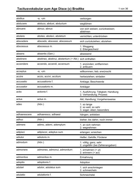Tacitusvokabular zum Age Disce (c) Bradtke