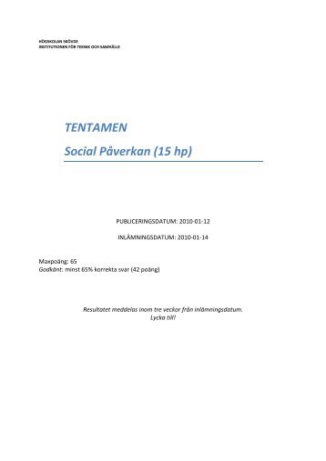 TENTAMEN Social Påverkan (15 hp) - Högskolan i Skövde