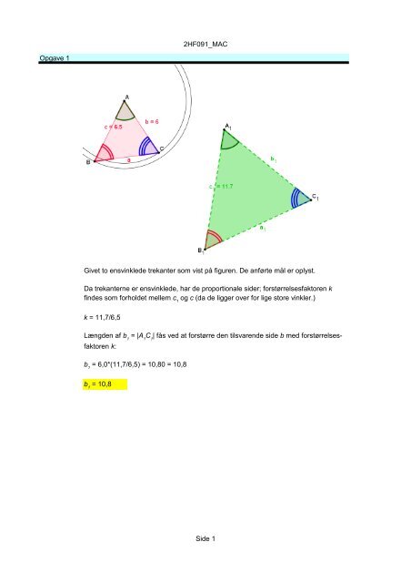 2HF091_MAC Side 1 Opgave 1 Givet to ensvinklede trekanter som ...