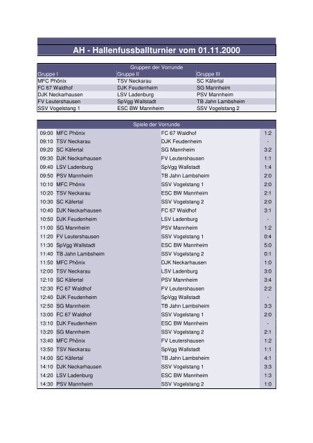 2000 Spielplan mit Ergebnisse - SSV-Mannheim-Vogelstang eV