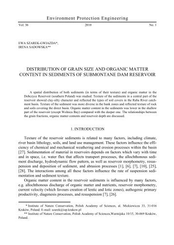 Distribution of grain size and organic matter content in sediments of ...