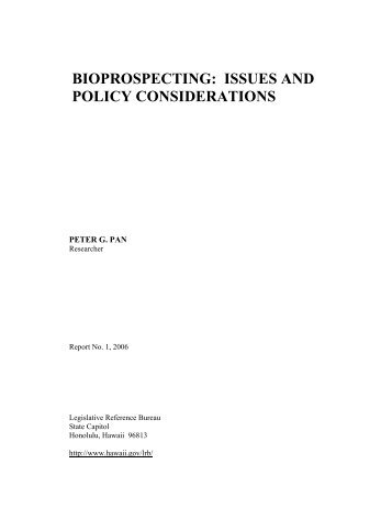 bioprospecting: issues and policy considerations - Legislative ...