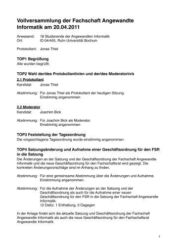 Protokoll mit Anlagen - Fachschaft Angewandte Informatik - Ruhr ...