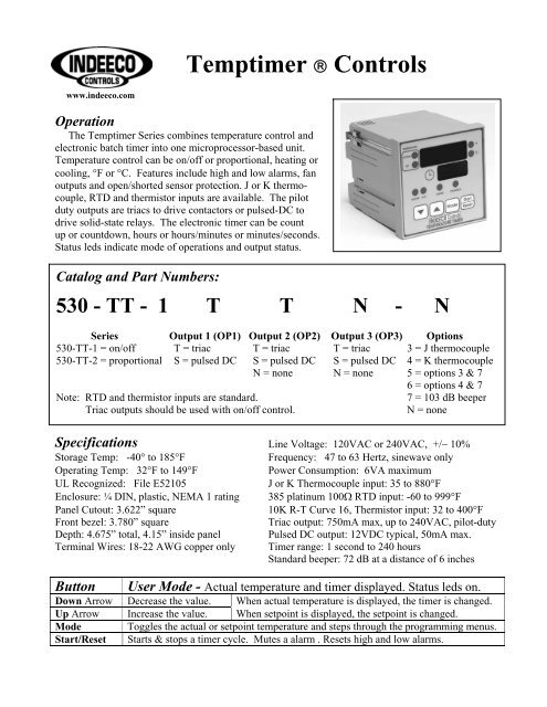 Temptimer Controls - Indeeco