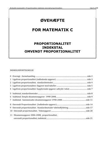 øvehæfte for matematik c proportionalitet indekstal omvendt ...