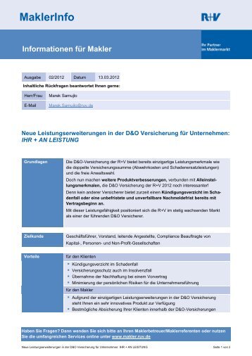 MaklerInfo 02: Leistungserweiterungen in der D&O Versicherung für ...