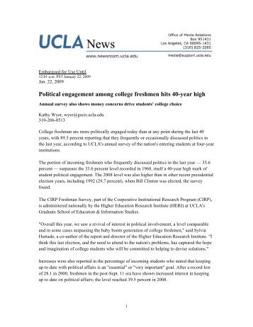 Press Release - Higher Education Research Institute - UCLA