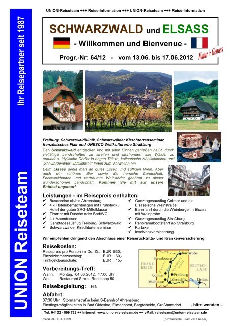 Schwarzwald-Elsass 2012-rd - UNION Reiseteam Ahrensburg