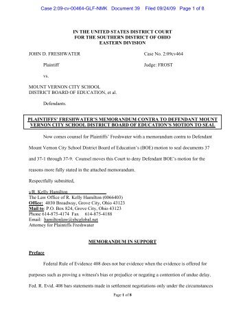 Plaintiff's memorandum contra to motion to seal