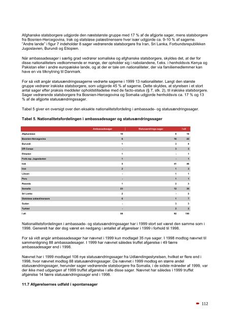 Flygtningenævnet Formandskabet 8. beretning 1999