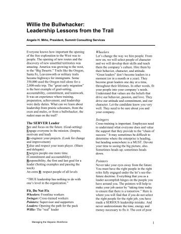 Willie the Bullwhacker: Leadership Lessons from the Trail