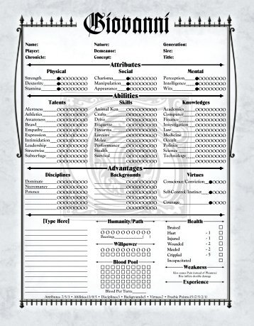 Giovanni 2-Page Elder Sheet - MrGone's Character Sheets