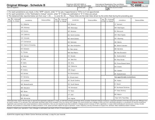 TC-899B, Original Mileage - Schedule B - Utah State Tax Commission