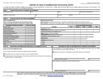 Report of Health Examination for School Entry - McKinley ...
