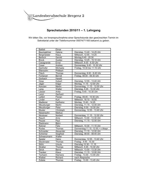 Sprechstunden 2010/11 – 1. Lehrgang