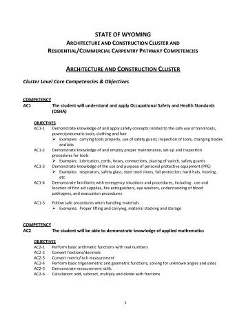 Carpentry Competencies - State of Wyoming