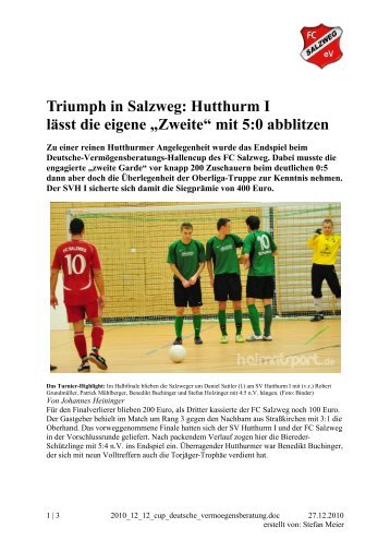 Triumph in Salzweg: Hutthurm I lässt die eigene „Zweite“ mit 5:0 ...
