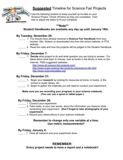 2012-13 Suggested Timeline for Science Fair Projects
