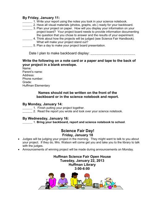 2012-13 Suggested Timeline for Science Fair Projects