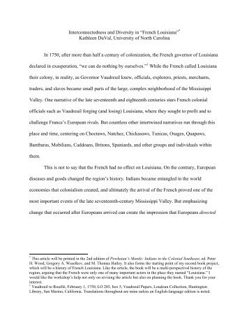 Interconnectedness and Diversity in ?French Louisiana? - Georgia ...