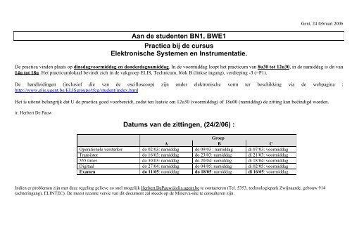 Practica bij de cursus Elektronische Systemen en Instrumentatie.