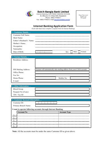 Internet Banking Application Form - Dutch-Bangla Bank Limited
