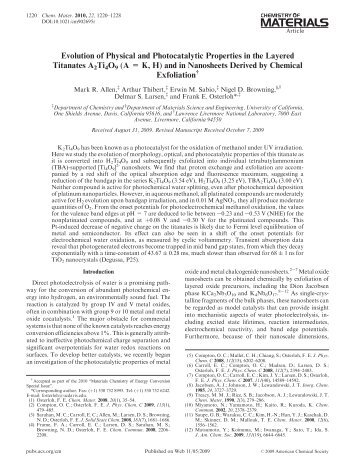 Evolution of Physical and Photocatalytic Properties in the ... - UC Davis