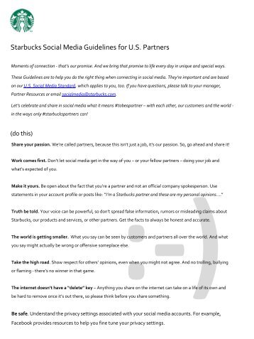 Starbucks Social Media Guidelines for U.S. Partners