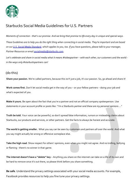 Starbucks Social Media Guidelines for U.S. Partners