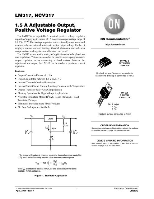 4 pack LM317 ON Semi 317T Variable Voltage 1.2V to 37V Regulator 1.5A